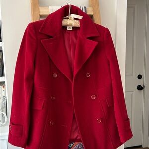 St. Johns Bay Double breasted red Pea Coat Red women’s coat Wool Cashmere coat
